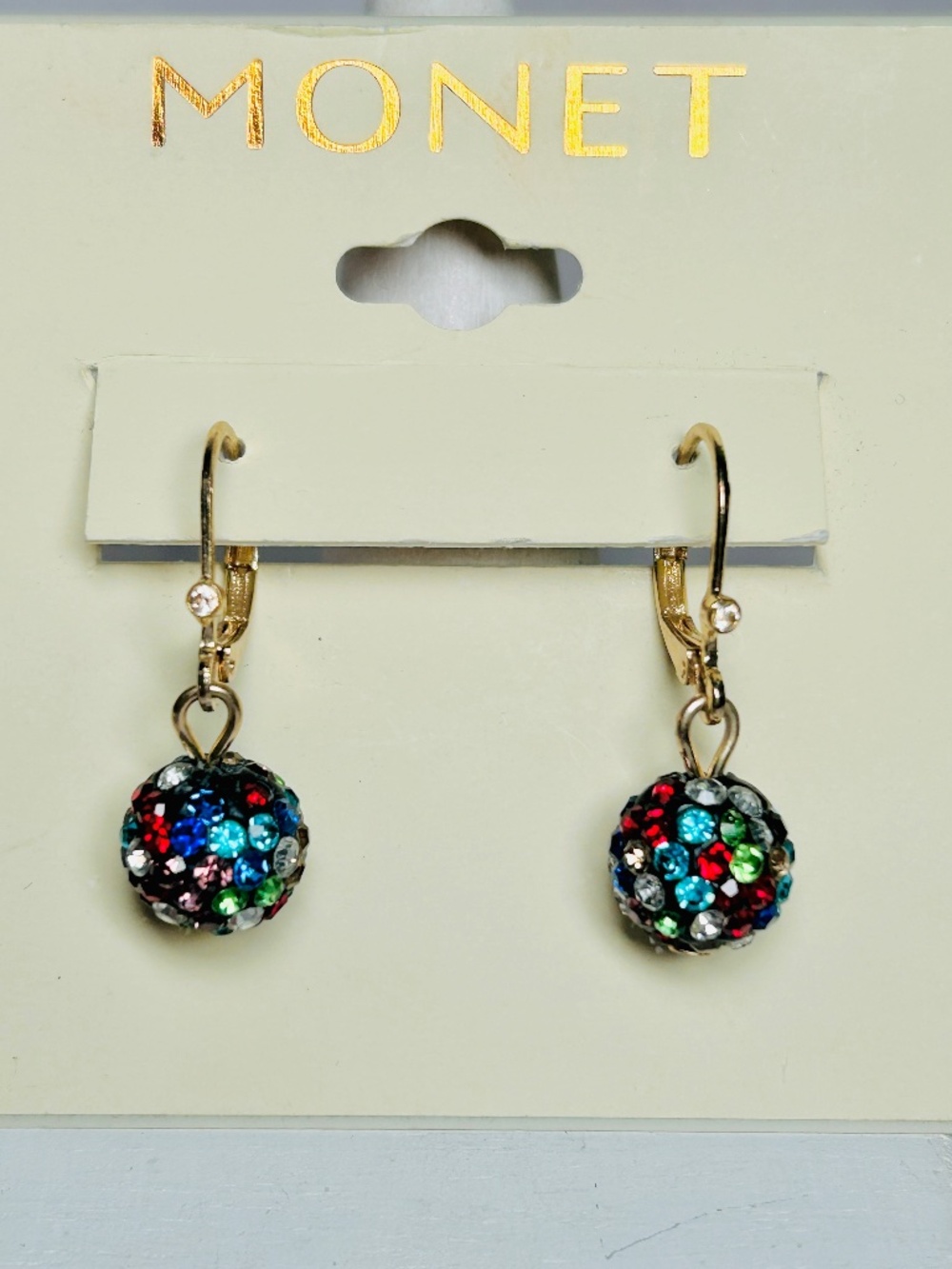 Monet Multicolored Crystal Ball Glass Round Drop Earrings